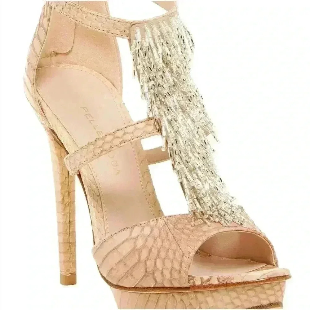 NWOT Pelle Moda Natural Flint 2 Beaded Snake Women’s Size 8.5